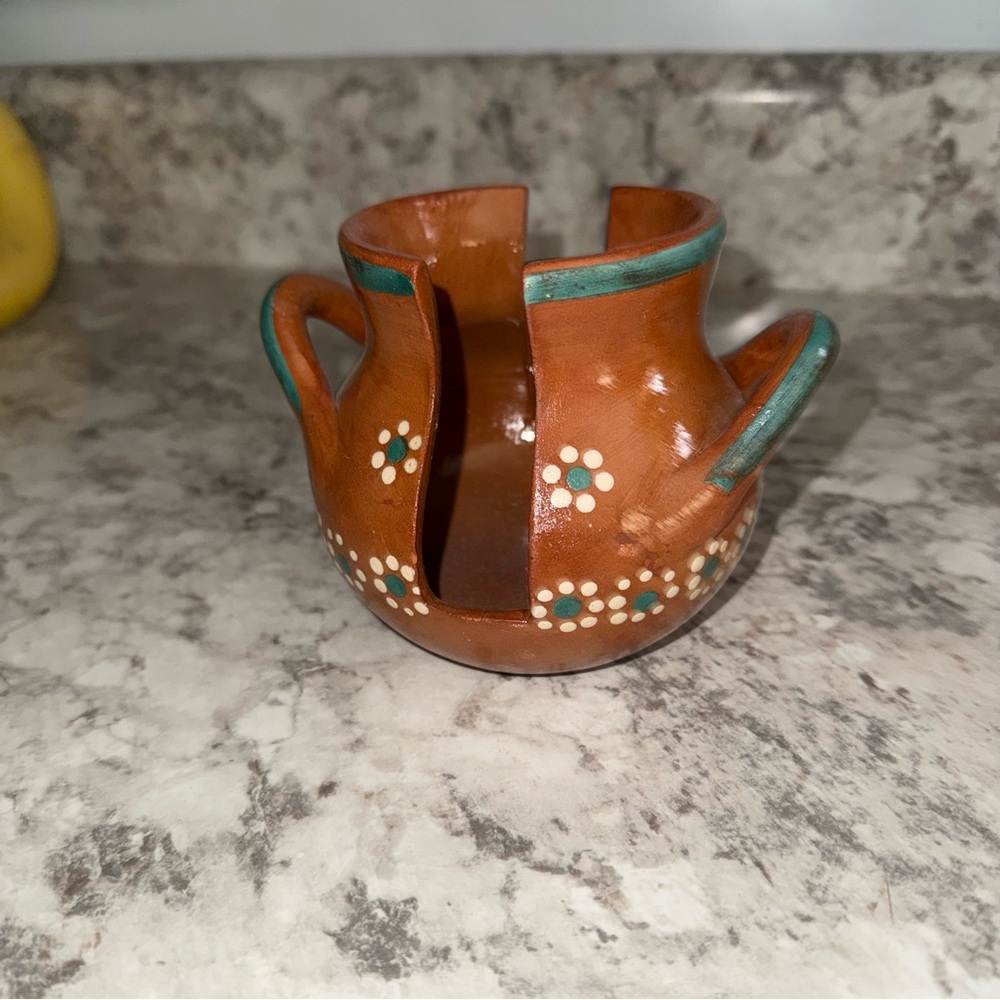 Mexican folk art pottery napkin holder